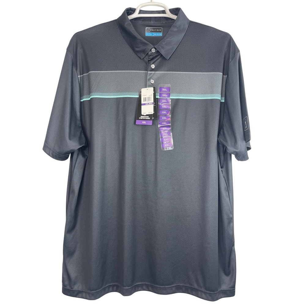 00741 PGA TOUR Mens Performance Golf Polo Shirt XXL Dark‎ Gray Stretch NWT